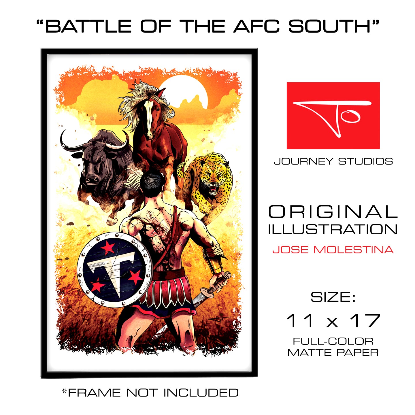 Battle of the AFC South : 11 x 17 Color Print :: Original Artwork